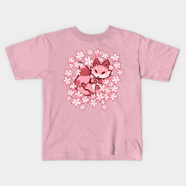 Cherry Blossom Fox Kids T-Shirt by TechraNova